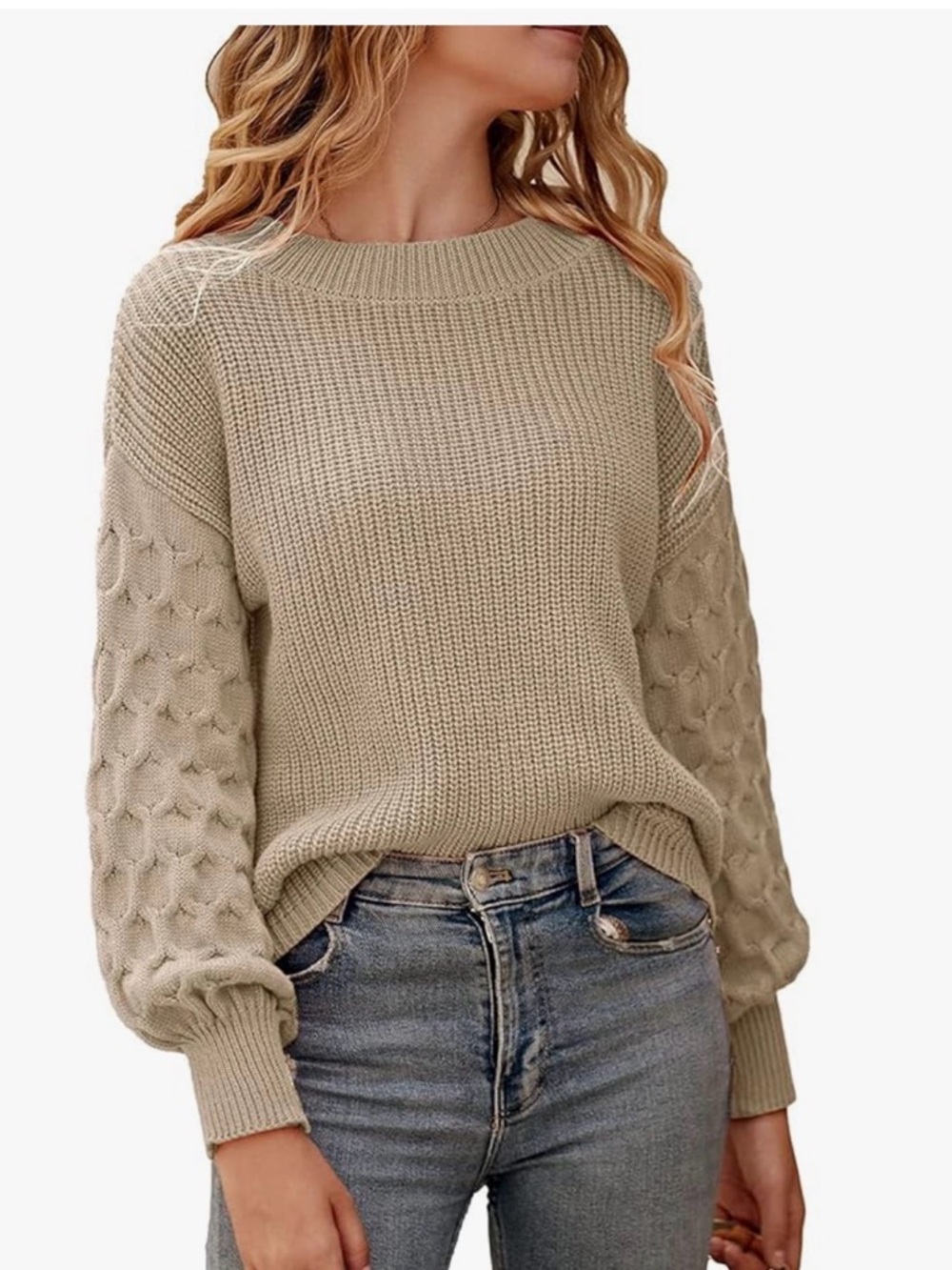 PRETTYGARDEN Women Sweater Cream Beige Knit Crew Neck Small